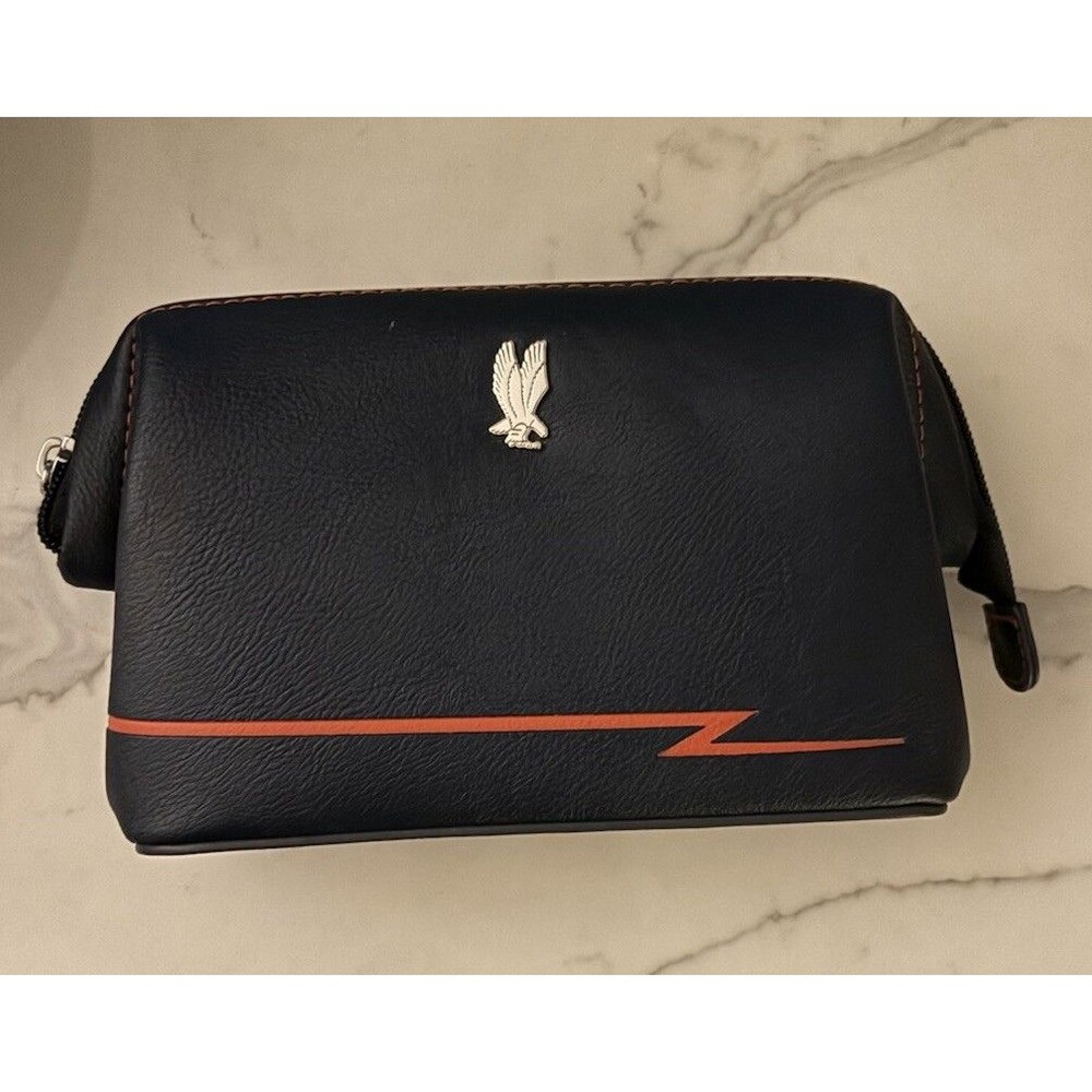 American Airlines 100th Anniversary Amenity Zip Pouch Bag Navy Blue Red Stitch